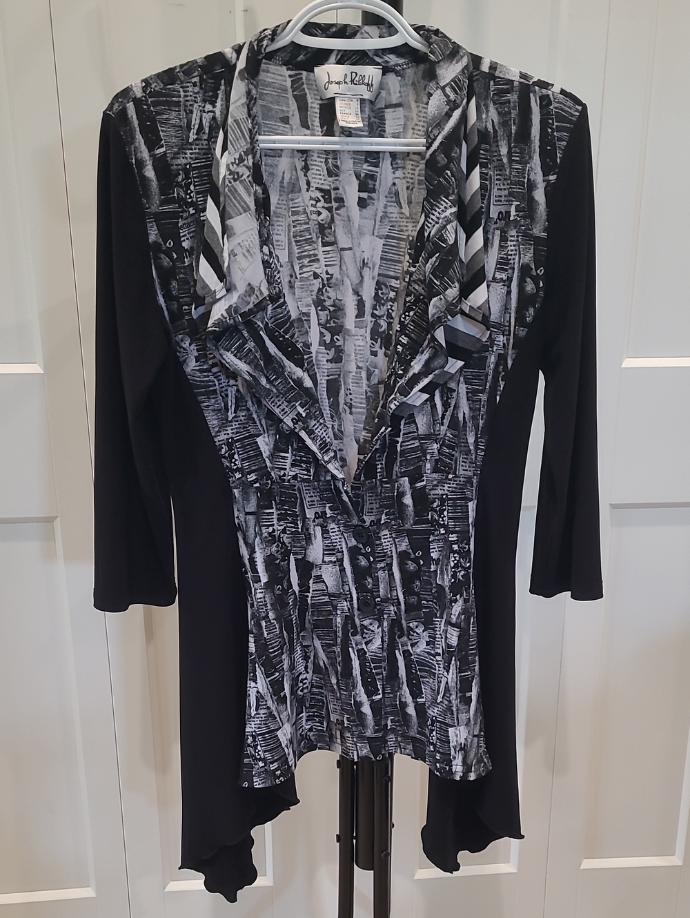 Joseph Ribkoff Black & White Printed Draped Cardigan Top